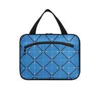 Borsa cosmetica da viaggio con gancio, motivo a frecce a scacchi blu e nero, borsa per pennelli pieghevole per le donne deve zaino in spalla Bolsa para guardar maquillaje L