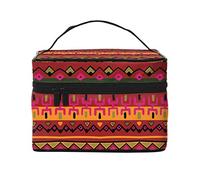 Borsa cosmetica da viaggio con stampa artistica popolare messicana Boho portatile, Nero , Taglia unica