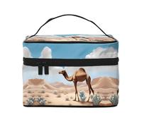 Borsa cosmetica da viaggio da donna con cammello che cammina, (22,9 x 16,5 x 15,7 cm), borsa cosmetica portatile di grande capacità, grande borsa cosmetica per ragazze, nero, Taglia unica