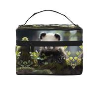 Borsa cosmetica da viaggio da donna con cuccioli di panda nella foresta (22,9 x 16,5 x 15,7 cm), borsa cosmetica portatile di grande capacità, grande borsa cosmetica per ragazze, nero, Taglia unica