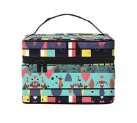 Borsa cosmetica da viaggio da donna con motivi geometrici, (22,9 x 16,5 x 15,7 cm), borsa cosmetica portatile di grande capacità, grande borsa cosmetica per ragazze, nero, Taglia unica