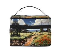 Borsa cosmetica da viaggio da donna con scenario idilliaco, (22,9 x 16,5 x 15,7 cm), borsa cosmetica portatile di grande capacità, grande borsa cosmetica per ragazze, nero, Taglia unica