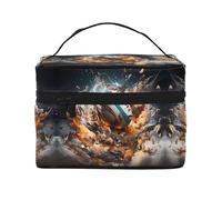 Borsa cosmetica da viaggio da donna, motivo: rugby on fire, (22,9 x 16,5 x 15,7 cm), portatile, grande borsa cosmetica per ragazze, nero, Taglia unica