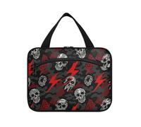 Borsa cosmetica da viaggio di grande capacità con gancio, con teschio fulmine, rosso e nero, borsa da trucco da appendere alla moda per crociere di viaggio crociere estuche de maquillaje para Mujer