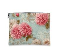 Borsa cosmetica da viaggio floreale vintage, con dalie color pesca, con cerniera, per donne, organizer per trucchi in tela, regalo per festival estivi, Pesca, 7x9 Inch, Dalie
