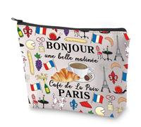 Borsa cosmetica da viaggio francese regalo per la colazione parigina Bonjour Paris borsa per il trucco regalo per gli amanti dei viaggi, Bonjour