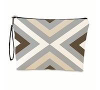 Borsa Cosmetica Da Viaggio Geometria Marrone Pochette Trucchi Donna, Astuccio Portatile Con Cerniera, Portamonete Multifunzione