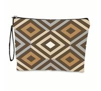 Borsa Cosmetica Da Viaggio Geometria Marrone Pochette Trucchi Donna, Astuccio Portatile Con Cerniera, Portamonete Multifunzione