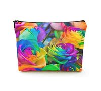 Borsa cosmetica da viaggio in lino da donna Borsa da trucco premium, rose arcobaleno in sette colori, custodia cosmetica resistente