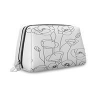 Borsa cosmetica da viaggio in pelle a tema floreale, grande capacità, linea art, borsa multifunzionale per trucchi da donna, nero bianco, S, Nero Bianco_5, Taglia unica, Beauty Case