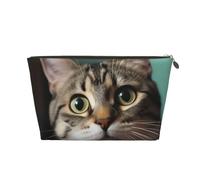 Borsa cosmetica da viaggio in pelle per piante bonsai, borsa da toilette, borsa impermeabile, Un gatto curioso, Taglia unica