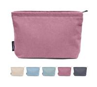 Borsa cosmetica da viaggio in velluto a coste borsa portatile per trucco borse da donna grande capacità cerniera make up organizzatore di stoccaggio frizione, Rosso rosato, Taglia unica