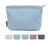 Borsa cosmetica da viaggio in velluto a coste borsa portatile per trucco borse da donna grande capacità cerniera make up organizzatore di stoccaggio frizione, Blu, Taglia unica