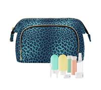 Borsa cosmetica da viaggio per le donne Teal Blue Leopard Print Zipper Change borsa per cosmetici da viaggio