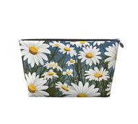 Borsa cosmetica da viaggio per trucco da donna, grande, motivo camomilla, organizer per articoli da toeletta con cerniera, Argento, Taglia unica, Astuccio per trucchi