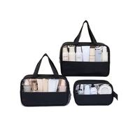 Borsa cosmetica da viaggio portatile Borsa da trucco trasparente da donna Borsa per il lavaggio da bagno di grande capacità Custodia impermeabile multifunzione, Colore: nero, 3 pezzi., Taglia unica