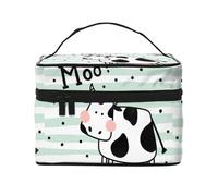 Borsa cosmetica da viaggio portatile stampata a pois con mucca carina, Nero , Taglia unica