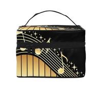 Borsa cosmetica da viaggio portatile stampata con nota musicale romanzo, Nero , Taglia unica