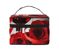 Borsa cosmetica da viaggio portatile stampata con rosa e candela rossa, Nero , Taglia unica