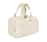 Borsa cosmetica da viaggio professionale, custodia impermeabile per trucco da donna, borsa organizer per cosmetici a 4 zone per viaggio/palestra, borsa da toilette con anti-polvere, bianco