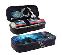 Borsa cosmetica del cuoio della stampa dello spazio dell'universo di grafica 3d, caso della falda di cuoio, borsa spaziosa della moneta, sacchetto di, nero, Taglia unica