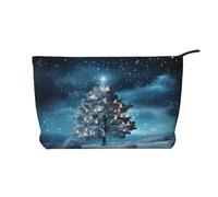 Borsa cosmetica del velluto a coste di grande capacità del modello dell'albero di Natale di notte innevata, borsa impermeabile alla moda di stoccaggio degli articoli, Nero , Taglia unica