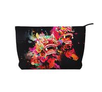 Borsa cosmetica del velluto a coste di grande capacità del modello di danza del leone doppia, borsa impermeabile alla moda di stoccaggio, Nero , Taglia unica
