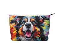 Borsa cosmetica del velluto a coste stampata cane della pittura a olio, borsa impermeabile di stoccaggio degli articoli da toeletta di viaggio, Nero , Taglia unica