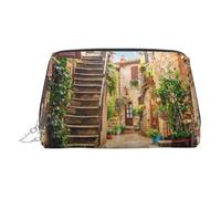 Borsa cosmetica di cuoio della stampa toscana dell'Italia, borsa di cuoio di trucco per la borsa con la borsa alla moda della toilette della chiusura lampo superiore, Argento, taglia unica