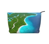 Borsa cosmetica di velluto a coste di grande capacità del modello dell'isola nell'oceano, borsa impermeabile alla moda di stoccaggio degli articoli da toel, Nero , Taglia unica