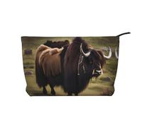 Borsa cosmetica di velluto a coste di grande capacità del modello dello yak delle Highland Mighty, borsa impermeabile alla moda di stoccaggio degli articoli da to, Nero , Taglia unica