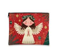 Borsa cosmetica fantasiosa, con grazioso design a angelo, astuccio per trucco da donna, portatile, piccola borsa in tela con cerniera, borsa da toilette natalizia per la cura della pelle, Rosso, 7x9