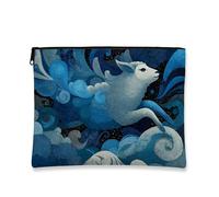 Borsa cosmetica fantasy, blu mitica nuvola cervo in tela organizer da viaggio per trucco portatile, piccola tasca con cerniera, regalo invernale per la cura della pelle da donna, Blu, 7x9 Inch, Cervo