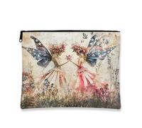 Borsa cosmetica fantasy, con ali di fata, romantica, vintage, da viaggio, per trucco da donna, in tela con motivo floreale, organizer con cerniera, borsa regalo per articoli da toeletta per festival