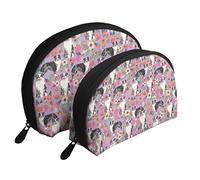 Borsa cosmetica floreale a forma di cane pastore australiano, pochette da viaggio per donne e ragazze