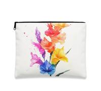 Borsa cosmetica floreale ad acquerello, astuccio per trucco con fiori vivaci, organizer portatile con cerniera, custodia da viaggio primaverile, 17,8 x 22,9 cm