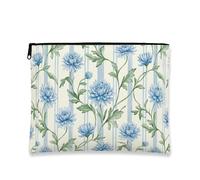 Borsa cosmetica floreale blu, borsa vintage per trucco botanico da donna, elegante organizer da viaggio per articoli da toeletta, elementi essenziali per la cura della pelle primaverile, Blu, 7x9 Inch