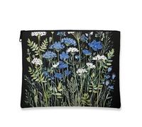 Borsa cosmetica floreale, borsa da viaggio botanica blu con fiori selvatici da donna, piccola borsa portatile in tela con cerniera, regalo estivo per la cura della pelle, Blu, 7x9 Inch