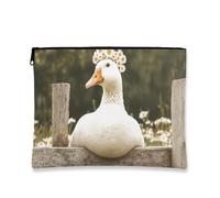 Borsa cosmetica floreale, borsa da viaggio Royal White Duck Flower per donna, organizer portatile in tela con cerniera, borsa da toilette primaverile 7x9 pollici