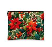 Borsa cosmetica floreale, borsa da viaggio vintage con stella di Natale rossa per le donne, piccola borsa portatile in tela con cerniera, organizer per articoli da toeletta per la cura della pelle