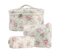 Borsa cosmetica floreale - collezione di organizer da viaggio in 3 pezzi, borse per cosmetici in cotone con fantasia | design in tessuto morbido con chiusura lampo, pratico vantaggio nella