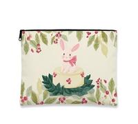 Borsa cosmetica floreale con coniglietto, graziosa borsa per il trucco con stampa di coniglio e bacche, piccola borsa portatile in tela con cerniera, astuccio da viaggio per primavera e Pasqua, Crema
