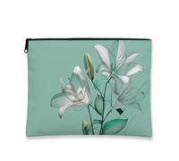 Borsa cosmetica floreale, elegante design con giglio bianco, custodia portatile da viaggio per trucco da donna, piccola borsa in tela con cerniera, borsa da toilette regalo per festival di primavera