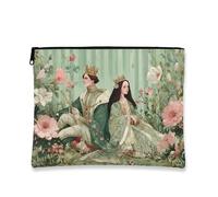 Borsa cosmetica floreale, fiori verdi vintage fiaba borse da viaggio per le donne, piccola borsa portatile in tela con cerniera, organizer per articoli da toeletta per la cura della pelle, elementi