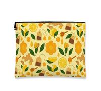 Borsa cosmetica floreale gialla, borsa per trucco con motivo miele e limone zenzero per viaggi, organizer portatile in tela con cerniera, borsa da toilette primaverile per la cura della pelle, Giallo