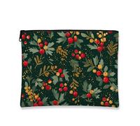 Borsa cosmetica floreale, pochette da viaggio vintage botanica con bacche rosse per donna, organizer portatile in tela con cerniera, borsa da toilette per la cura della pelle durante le vacanze, 7x9