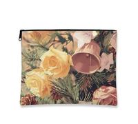 Borsa cosmetica floreale, rosa gialla vintage, da viaggio, per donne, piccola borsa portatile in tela con cerniera, borsa da toilette per la cura della pelle delle vacanze, Giallo, 7x9 Inch, Fiori