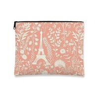 Borsa cosmetica floreale, Torre di Parigi vintage, da viaggio, per donne, piccola custodia portatile in tela con cerniera, organizer per articoli da toeletta regalo, Pesca, 7x9 Inch