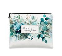 Borsa cosmetica floreale, verde acqua, borsa da viaggio botanica per donne, organizer portatile con cerniera, regalo di primavera per articoli da toeletta per la cura della pelle, Verde acqua., 7x9