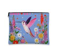 Borsa cosmetica floreale, vibrante colibrì, borsa portatile da viaggio per il trucco da donna, piccola borsa in tela con cerniera, borsa da toilette regalo estiva, Blu, 7x9 Inch, Colibrì